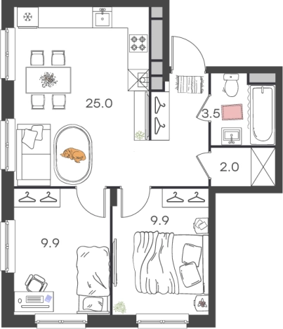 . Вариант № 820317, 0, площадь - 50.3 квм, цена 7600330 рублей