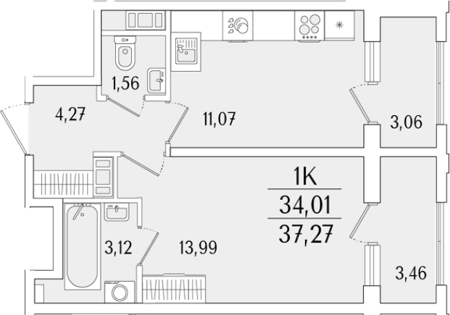 . Вариант № 6258125, 0, площадь - 34.01 квм, цена 15031613 рублей