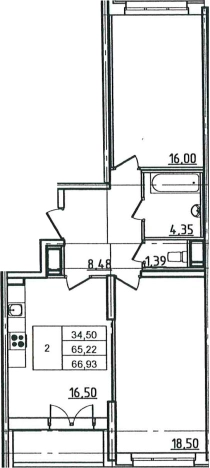 . Вариант № 6511241, 0, площадь - 66.59 квм, цена 16733500 рублей