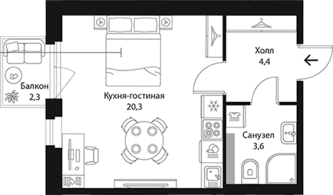 . Вариант № 7829454, 0, площадь - 28.31 квм, цена 6554000 рублей