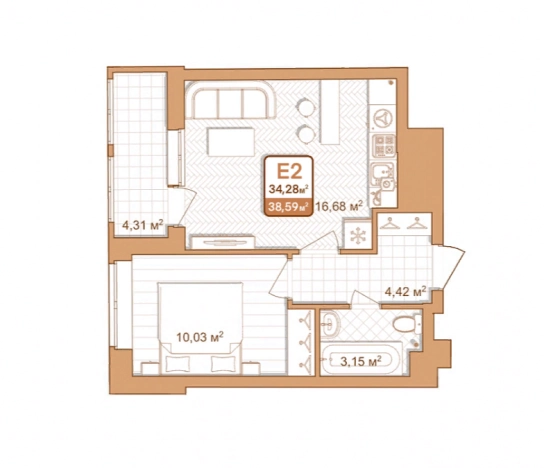 . Вариант № 73655, 0, площадь - 38.59 квм, цена 3859000 рублей
