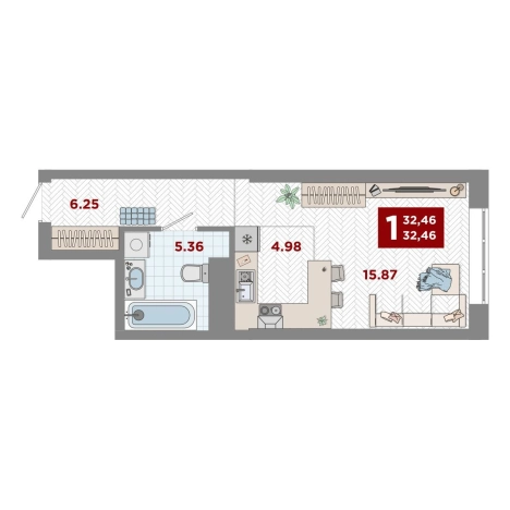 . Вариант № 10270828, 0, площадь - 32.46 квм, цена 6898000 рублей