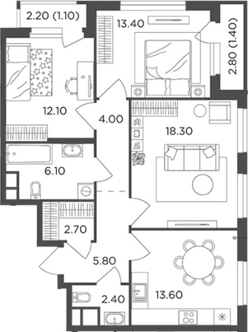 . Вариант № 134336, 0, площадь - 78.4 квм, цена 16686030 рублей