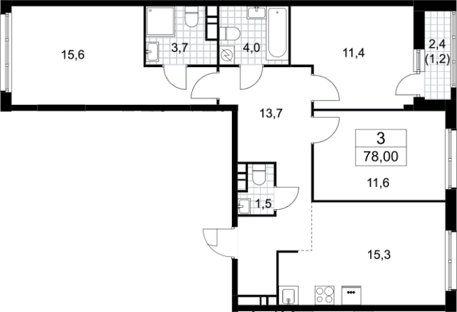 . Вариант № 3952059, 0, площадь - 76.8 квм, цена 14794422 рублей
