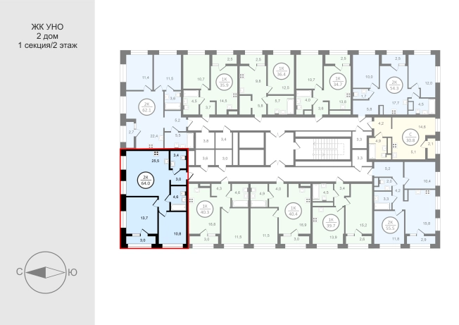 Купить квартиру в новостройках в ЖК UNO в Владимире. Вариант № 219818, 2, площадь -  квм, цена 8965600 рублей