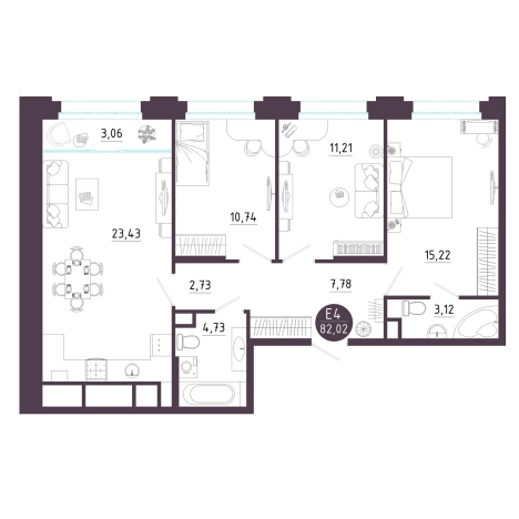 . Вариант № 9453243, 0, площадь - 82.02 квм, цена 9429839 рублей