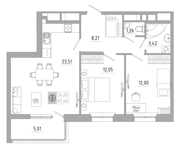 Купить двухкомнатную квартиру на улице Большая в Туле. Вариант № 71331, 0, площадь -  квм, цена 6347656 рублей