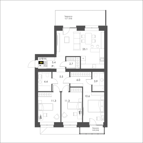 Купить квартиру в новостройках в Вологодской области. Вариант № 122552, 0, площадь -  квм, цена 12862110 рублей