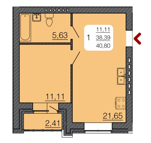 Купить однокомнатную квартиру в Семилуках. Вариант № 102809, 0, площадь -  квм, цена 3750600 рублей