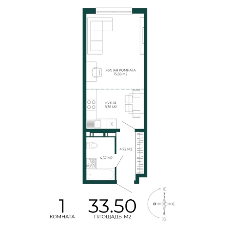 Купить однокомнатную квартиру в Микрорайоне Пенза-2, Железнодорожный район в Пензе. Вариант № 5388538, 0, площадь -  квм, цена 3082000 рублей