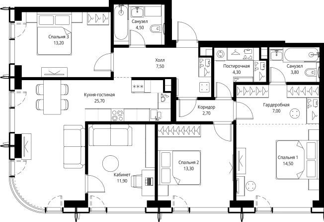 Купить четырехкомнатную квартиру в ЖК City Bay в Москве. Вариант № 161505, 0, площадь -  квм, цена 42140392 рублей