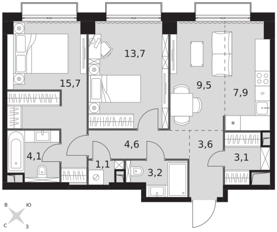Купить двухкомнатную квартиру в ЖК Sydney City в Москве. Вариант № 9505078, 0, площадь -  квм, цена 49529200 рублей