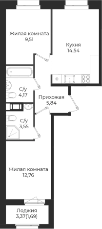 Купить двухкомнатную квартиру в ЖК Новатория в Ленинградской области. Вариант № 6910270, 0, площадь -  квм, цена 7543494 рублей