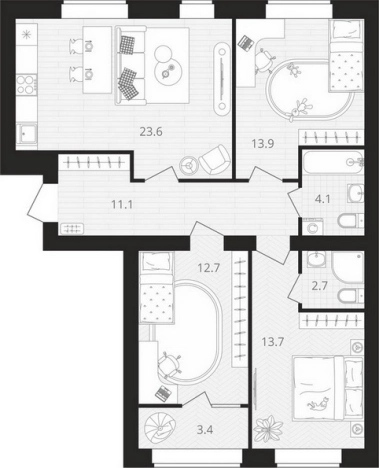 Купить трехкомнатную квартиру в ЖК Жилой комплекс "Кантри" в Пензенской области. Вариант № 120001, 0, площадь -  квм, цена 7838400 рублей