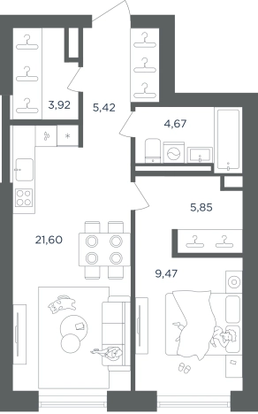 . Вариант № 7645709, 0, площадь - 50.93 квм, цена 21240356 рублей