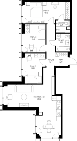 Купить трехкомнатную квартиру в новостройках на улице Верейская в Москве. Вариант № 10381065, 0, площадь - квм, цена 46128800 рублей