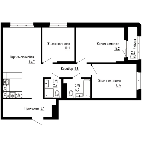 Купить трехкомнатную квартиру в ЖК "7Я" в Владивостоке. Вариант № 9769397, 0, площадь -  квм, цена 18748000 рублей