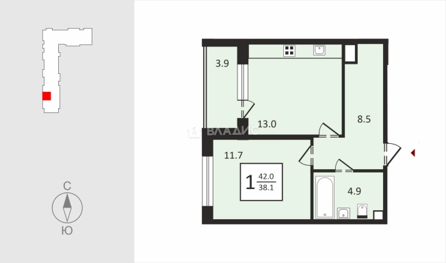 Купить однокомнатную квартиру в новостройках в ЖК Квартал Новаторов в Владимире. Вариант № 130360, 1, площадь -  квм, цена 4285350 рублей