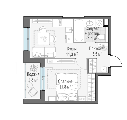 . Вариант № 166048, 0, площадь - 30.8 квм, цена 5440000 рублей