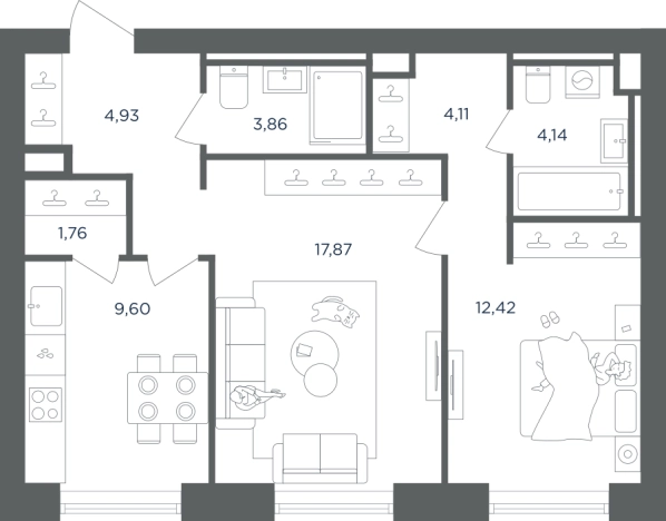 Купить двухкомнатную квартиру в районе Печатники в Москве. Вариант № 7645713, 0, площадь -  квм, цена 27710483 рублей
