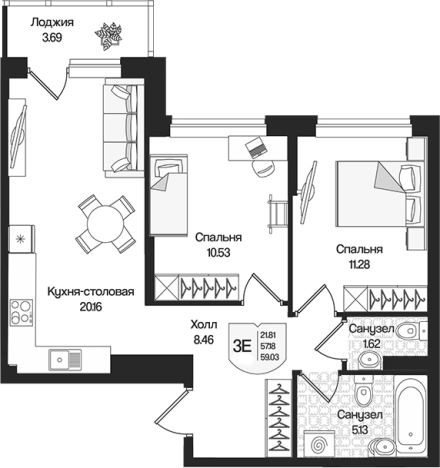 Купить трехкомнатную квартиру у метро Парнас в Ленинградской области. Вариант № 9314128, 0, площадь -  квм, цена 13282718 рублей