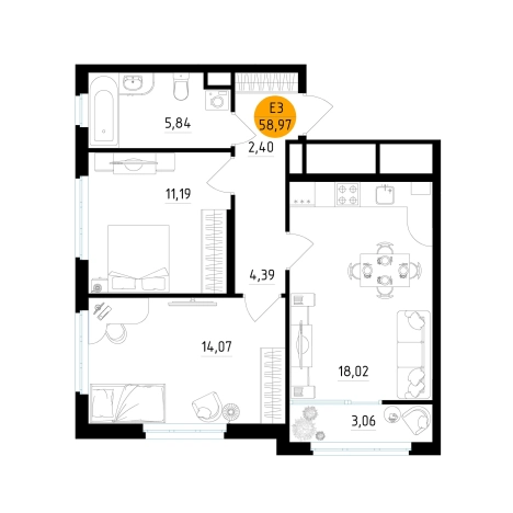 Купить двухкомнатную квартиру в Микрорайоне 3-й, Московский район в Рязани. Вариант № 154814, 0, площадь -  квм, цена 7605361 рублей