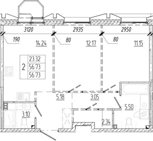 Купить двухкомнатную квартиру у метро Девяткино в Ленинградской области. Вариант № 6250845, 0, площадь -  квм, цена 8753439 рублей