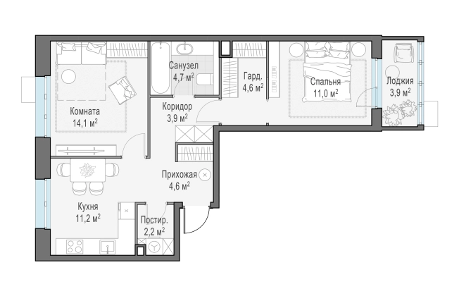 . Вариант № 165957, 0, площадь - 56 квм, цена 10450000 рублей
