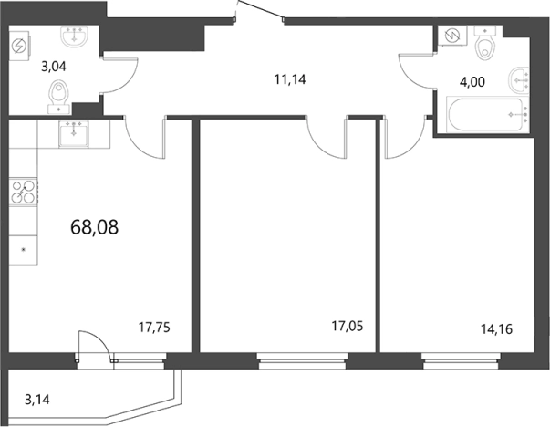 Купить трехкомнатную квартиру в ЖК Лето в Ленинградской области. Вариант № 9142512, 0, площадь -  квм, цена 10212545 рублей