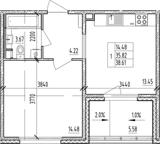 Купить однокомнатную квартиру у метро Проспект Ветеранов в Ленинградской области. Вариант № 6854896, 0, площадь -  квм, цена 7338757 рублей