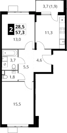 Купить двухкомнатную квартиру в ЖК 1-й Шереметьевский в Химках. Вариант № 9822041, 0, площадь -  квм, цена 17006640 рублей