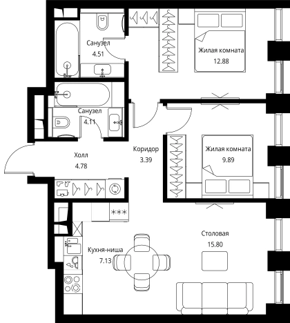 Купить двухкомнатную квартиру у метро Мякинино в Москве. Вариант № 363954, 0, площадь -  квм, цена 29478095 рублей