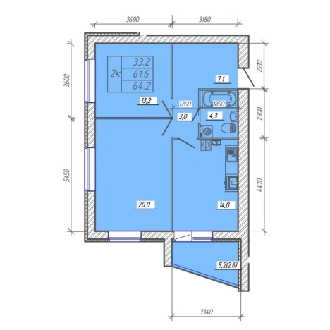 Купить двухкомнатную квартиру в ЖК "КОНТИНЕНТ-5" в Иванове. Вариант № 1166607, 0, площадь -  квм, цена 10272000 рублей