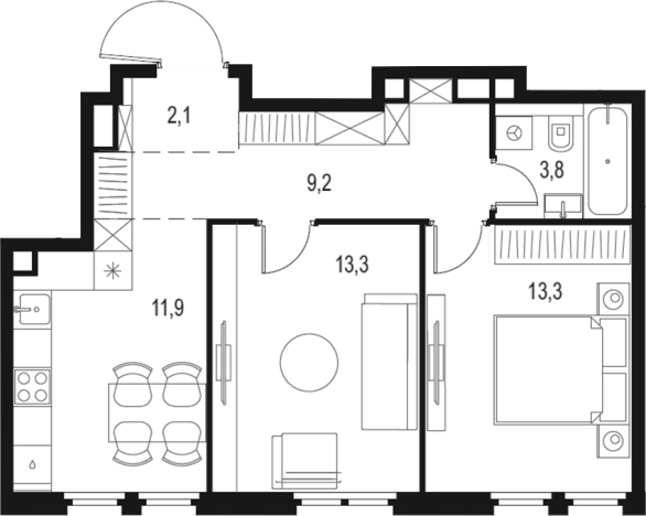 Купить двухкомнатную квартиру в ЖК Level Нижегородская в Москве. Вариант № 3579298, 0, площадь -  квм, цена 19045195 рублей