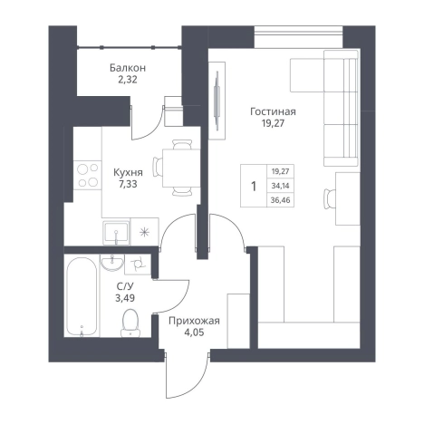 Купить однокомнатную квартиру в ЖК Актив (Новосибирск) в Новосибирске. Вариант № 10031202, 0, площадь -  квм, цена 8414000 рублей