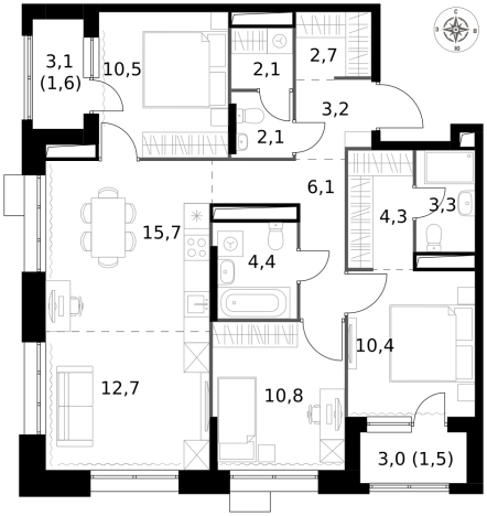 Купить многокомнатную квартиру у метро Саларьево в Москве. Вариант № 9693205, 0, площадь -  квм, цена 30271680 рублей