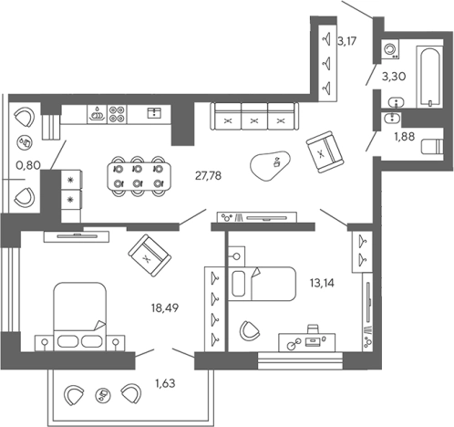 Купить трехкомнатную квартиру в ЖК «Эко Квартал Гармония» в Ленинградской области. Вариант № 7827886, 0, площадь -  квм, цена 10383810 рублей