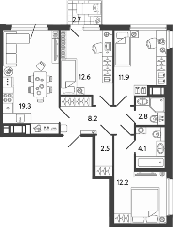 Купить многокомнатную квартиру у метро Улица Дыбенко в Санкт-Петербурге. Вариант № 6252165, 0, площадь -  квм, цена 22794800 рублей