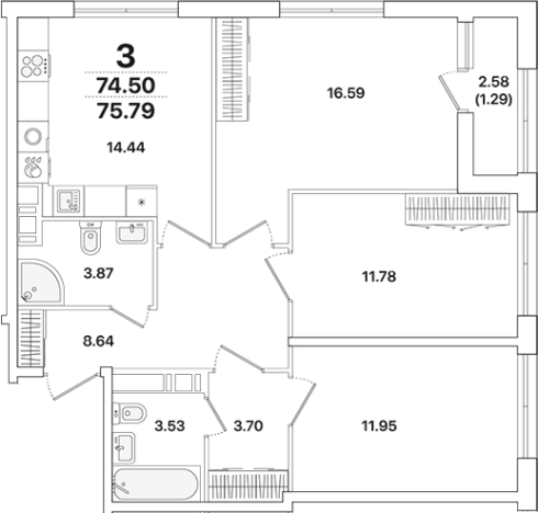 Купить трехкомнатную квартиру в новостройках в ЖК Академик в Санкт-Петербурге. Вариант № 8927573, 0, площадь -  квм, цена 19248078 рублей
