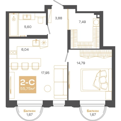 Купить двухкомнатную квартиру в новостройках у метро Студенческая в Новосибирске. Вариант № 9959356, 0, площадь -  квм, цена 12784000 рублей
