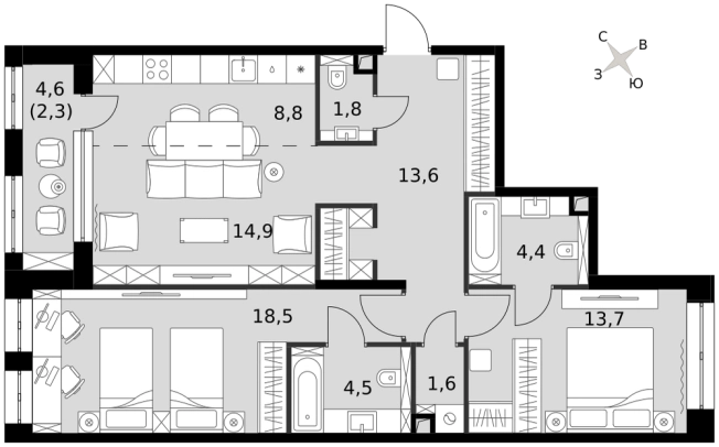 Купить трехкомнатную квартиру у метро Хорошево в Москве. Вариант № 9501813, 0, площадь -  квм, цена 59213229 рублей