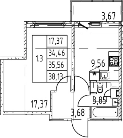 Купить однокомнатную квартиру у метро Девяткино в Мурине. Вариант № 7267356, 0, площадь -  квм, цена 6965888 рублей