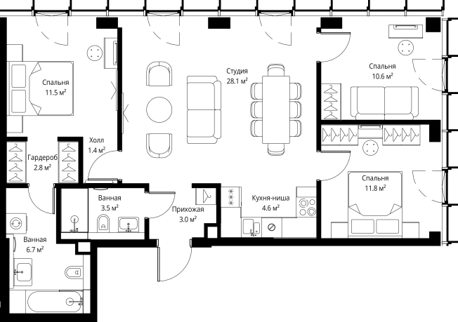 Купить трехкомнатную квартиру в ЖК Symphony 34 в Москве. Вариант № 161719, 0, площадь -  квм, цена 56112000 рублей