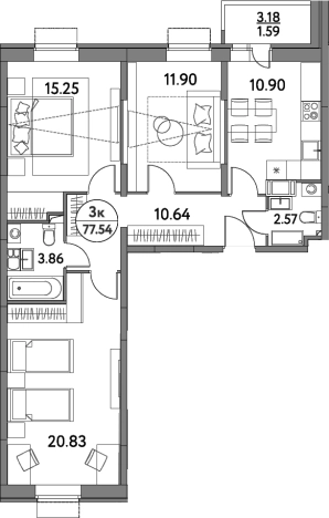 Купить трехкомнатную квартиру в Щёлкове. Вариант № 107364, 0, площадь -  квм, цена 11874450 рублей