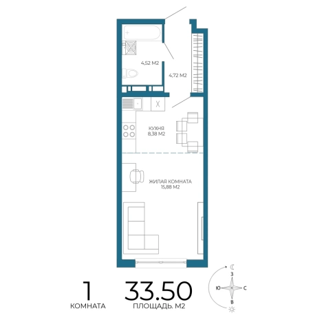 Купить однокомнатную квартиру в Микрорайоне Пенза-2, Железнодорожный район в Пензе. Вариант № 3439911, 0, площадь -  квм, цена 3082000 рублей