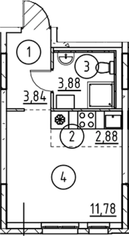. Вариант № 6897766, 0, площадь - 22.38 квм, цена 4704142 рублей