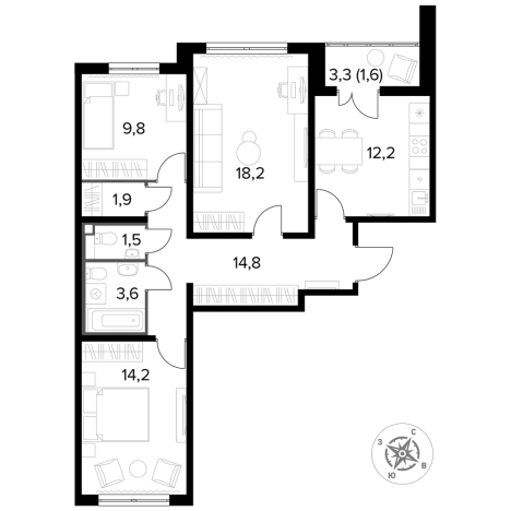 Купить трехкомнатную квартиру у метро Битца в Видном. Вариант № 9838473, 0, площадь -  квм, цена 17961440 рублей