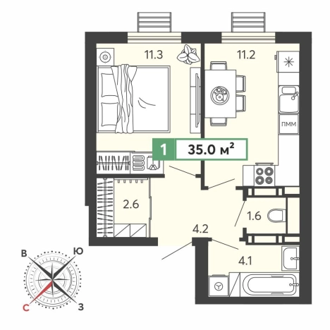 Купить однокомнатную квартиру в ЖК Город Спутник в Пензенской области. Вариант № 783447, 0, площадь -  квм, цена 3059000 рублей