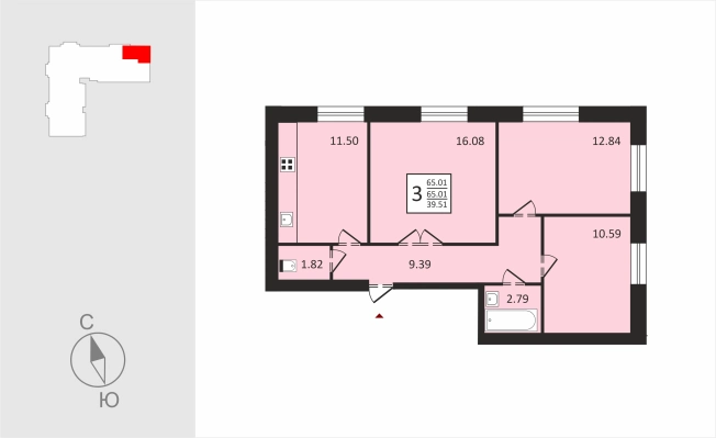 . Вариант № 152045, 0, площадь - 65.01 квм, цена 8126250 рублей
