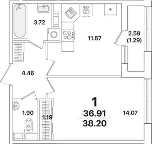 Купить однокомнатную квартиру в районе Красногвардейский в Санкт-Петербурге. Вариант № 8927725, 0, площадь -  квм, цена 9204051 рублей